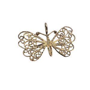 Vintage Sterling Silver 925 Filigree Butterfly Pendant Necklace Diamond Cut